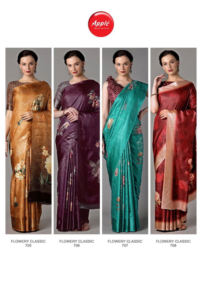 APPLE FLOWERY CLASSIC VOL-7 Latest Designer Fancy Party Festive Wear Dola Patta Saree Collection